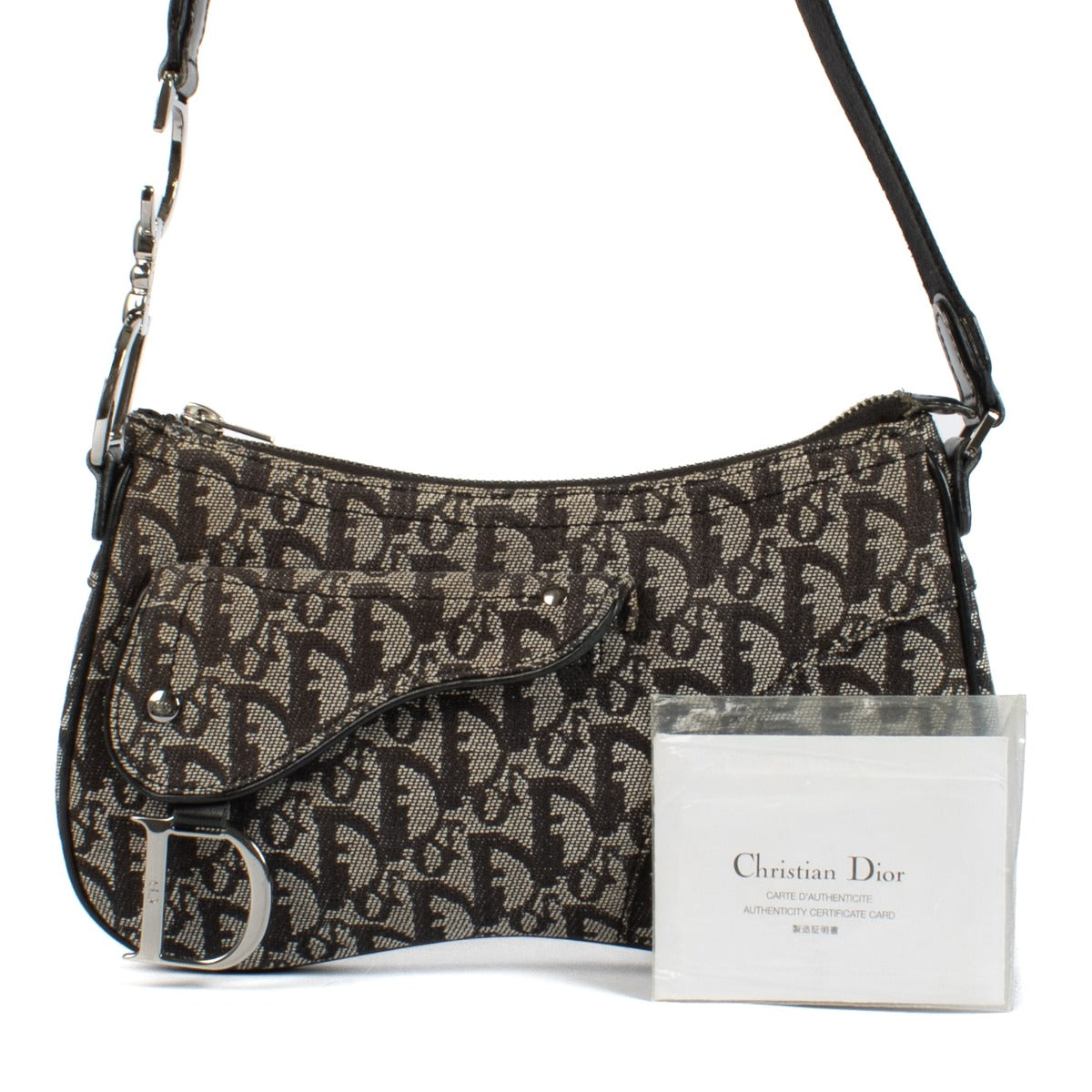 Shop safe online at Labellov in Antwerp, Brussels and Knokke this 100% authentic second hand Christian Dior Blue Oblique Vintage Saddle Crossbody Bag