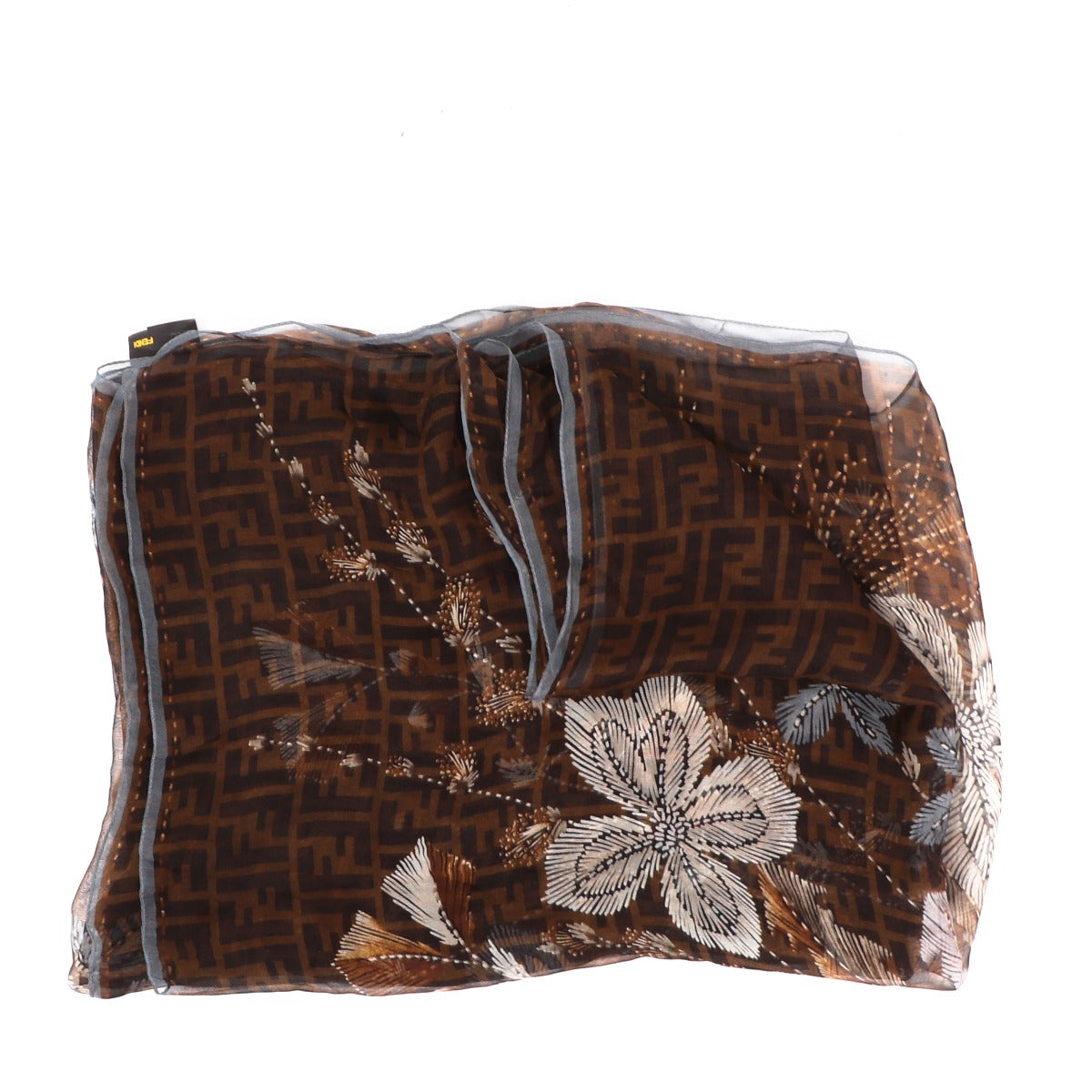 Fendi FF Floral Monogram Silk Chiffon Scarf