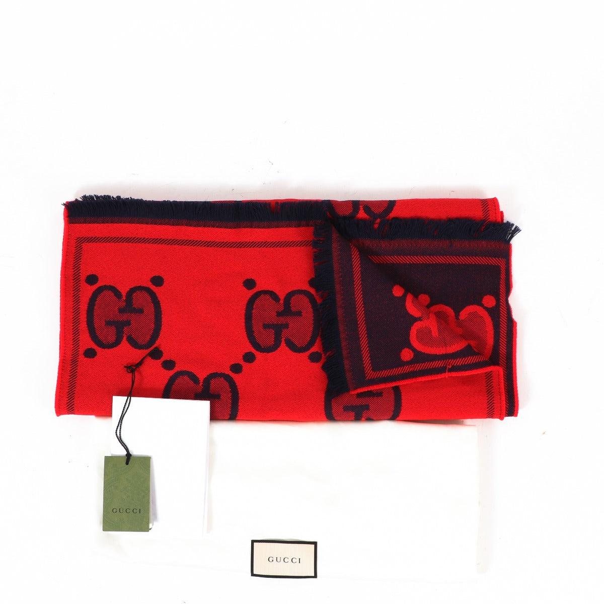 Gucci GG Rode Motief Jacquard Wollen Sjaal