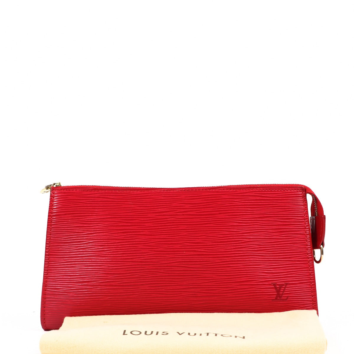 Buy an authentic Louis Vuitton Red Epi Leather Pochette Accessories Clutch in very good condition at Labellov in Antwerp.