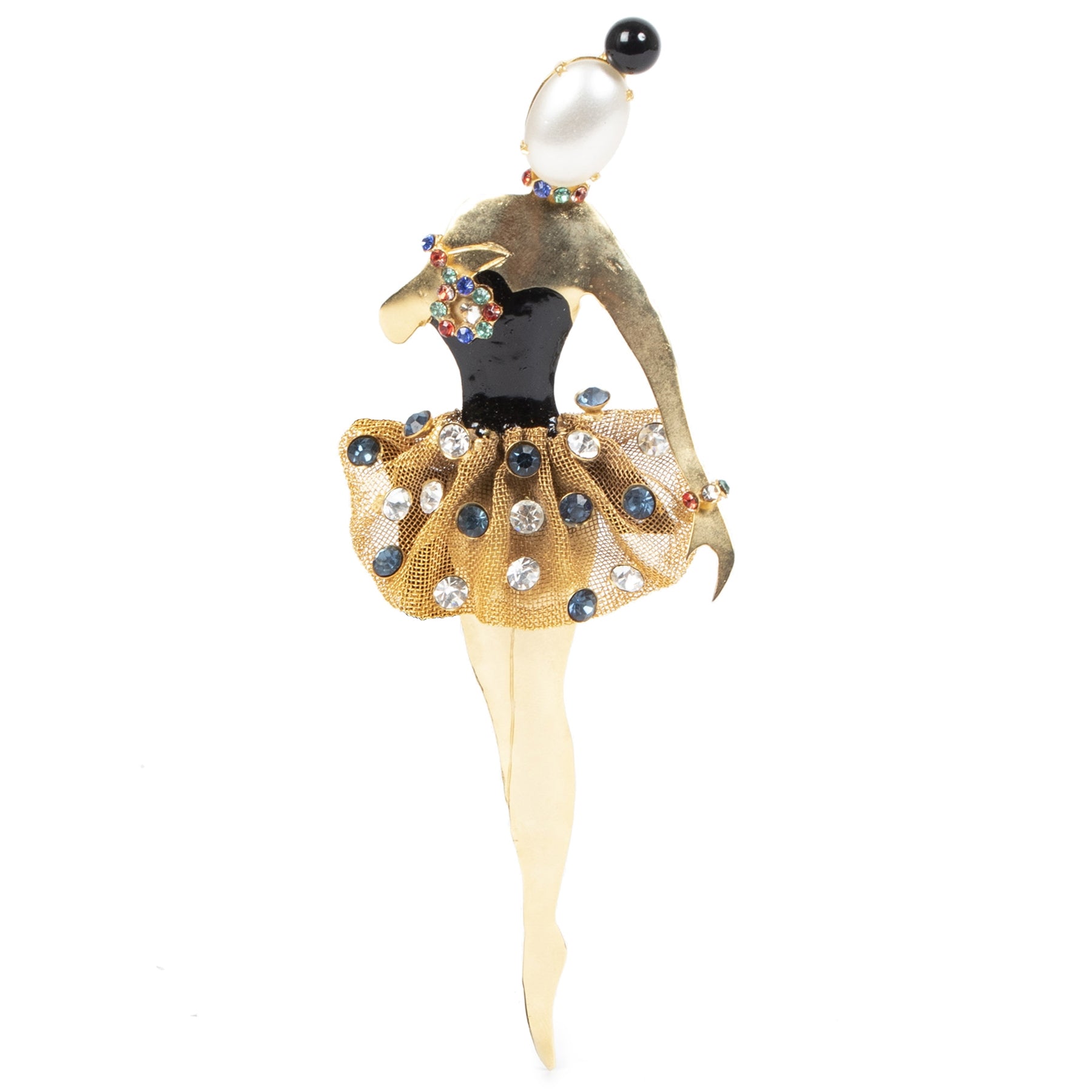 Authentic secondhand Karl Lagerfeld Rare Gold Couture Ballerina Pin designer accessories designer brands luxury vintage webshop safe secure online shopping worldwide shipping fashion