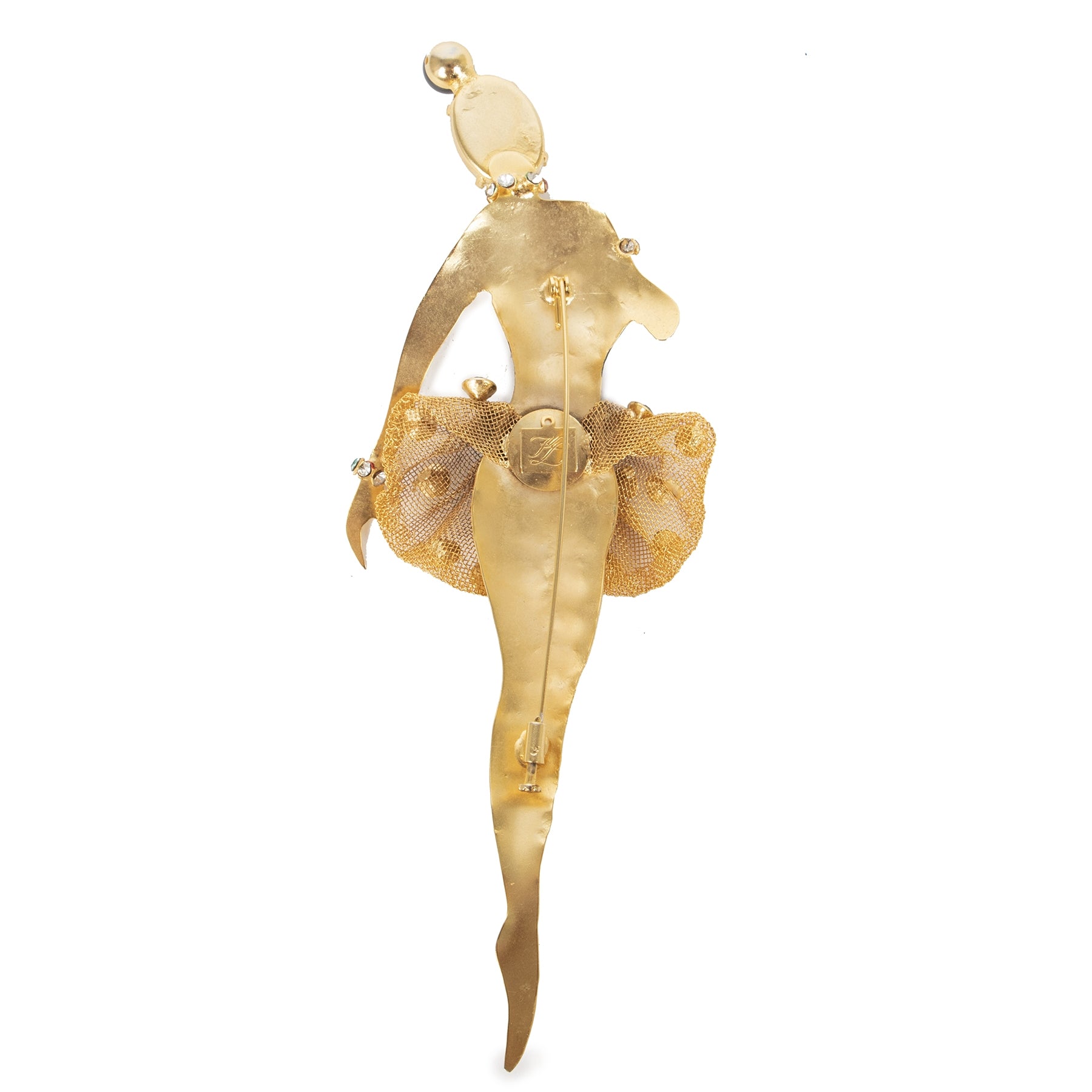 Authentieke Tweedehands Karl Lagerfeld Rare Gold Couture Ballerina Pin juiste prijs veilig online shoppen luxe merken webshop winkelen Antwerpen België mode fashion