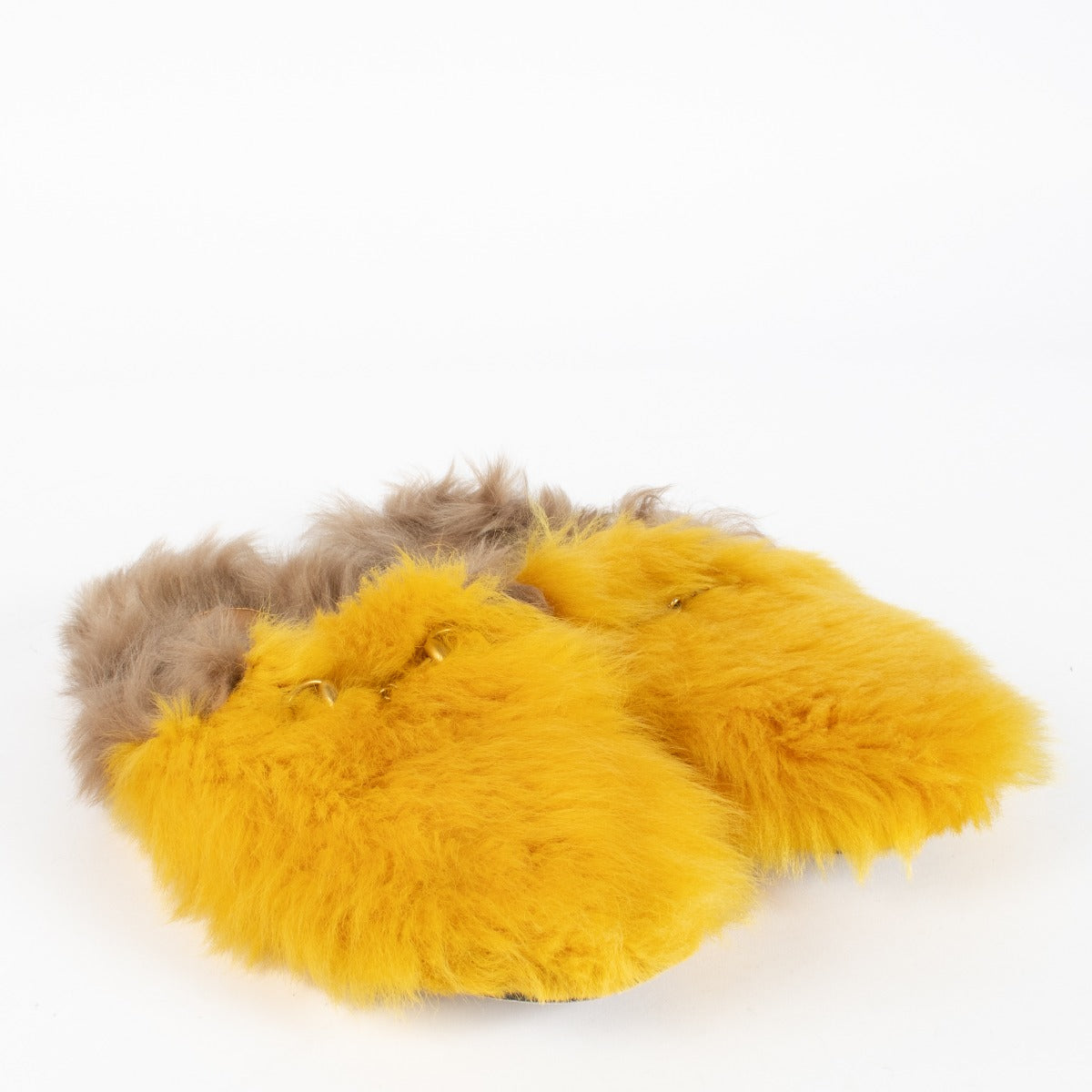 Authentic pre-loved Gucci Yellow Fur Princetown Horsebit Mules — Size 39 on Labellov.com