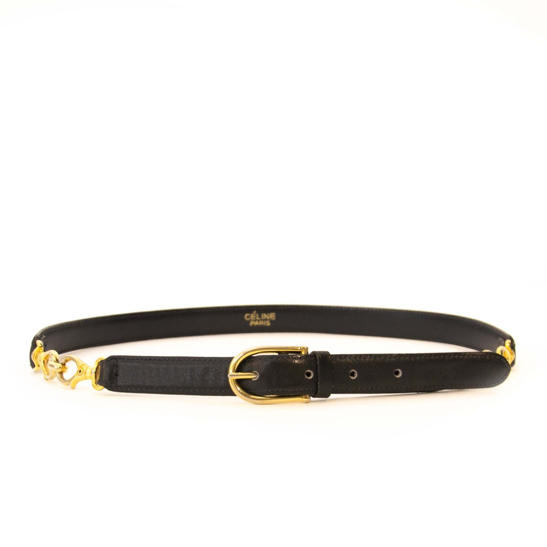 Buy this authentic second hand vintage Céline Black Belt Golden Details at online webshop LabelLOV. Safe and secure shopping. Koop deze authentieke Céline Black Belt Golden Details bij online webshop LabelLOV.