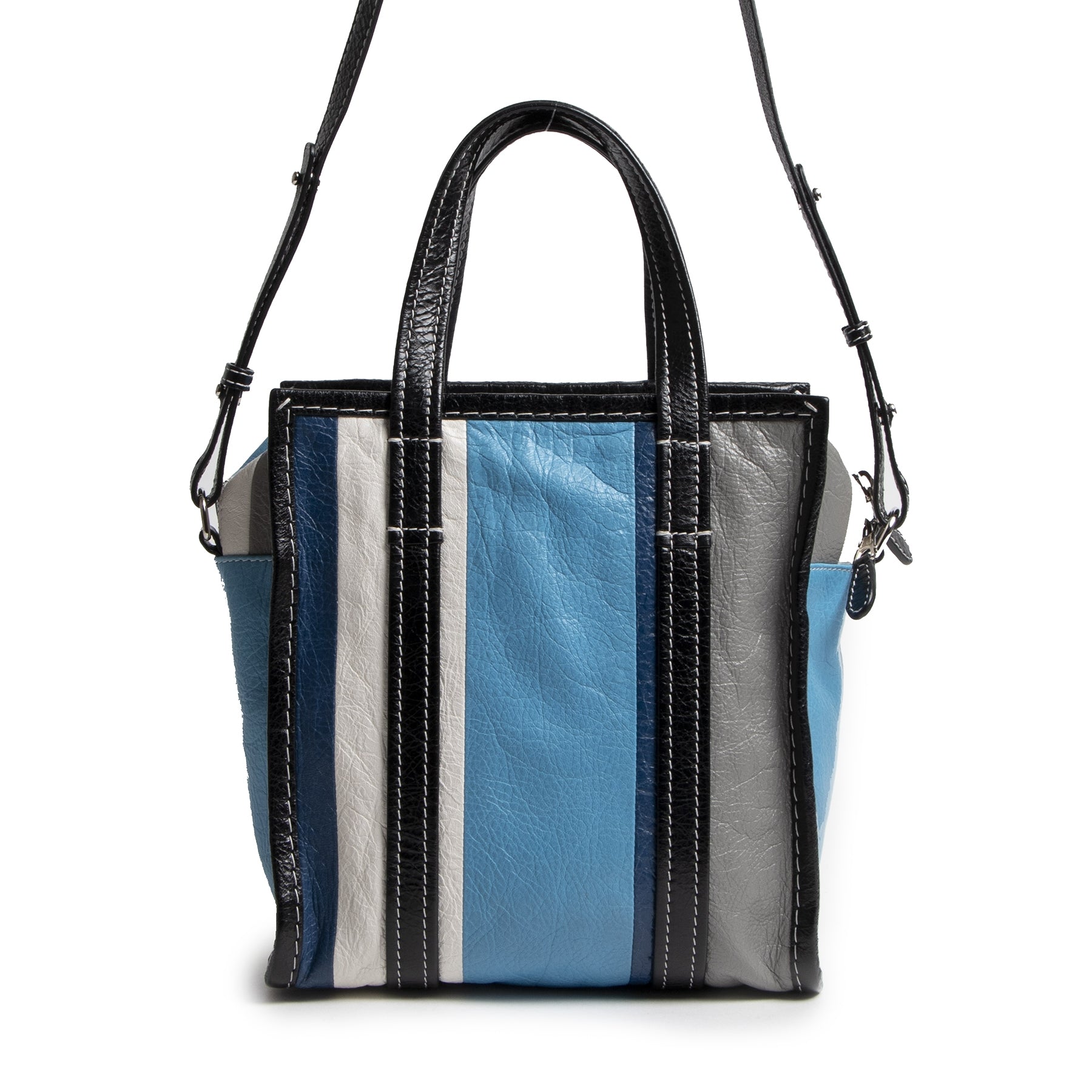 Authentic secondhand Balenciaga Blue Stripe Bazar Shopper Mini Tote Bag designer bags fashion luxury vintage webshop safe secure online shopping