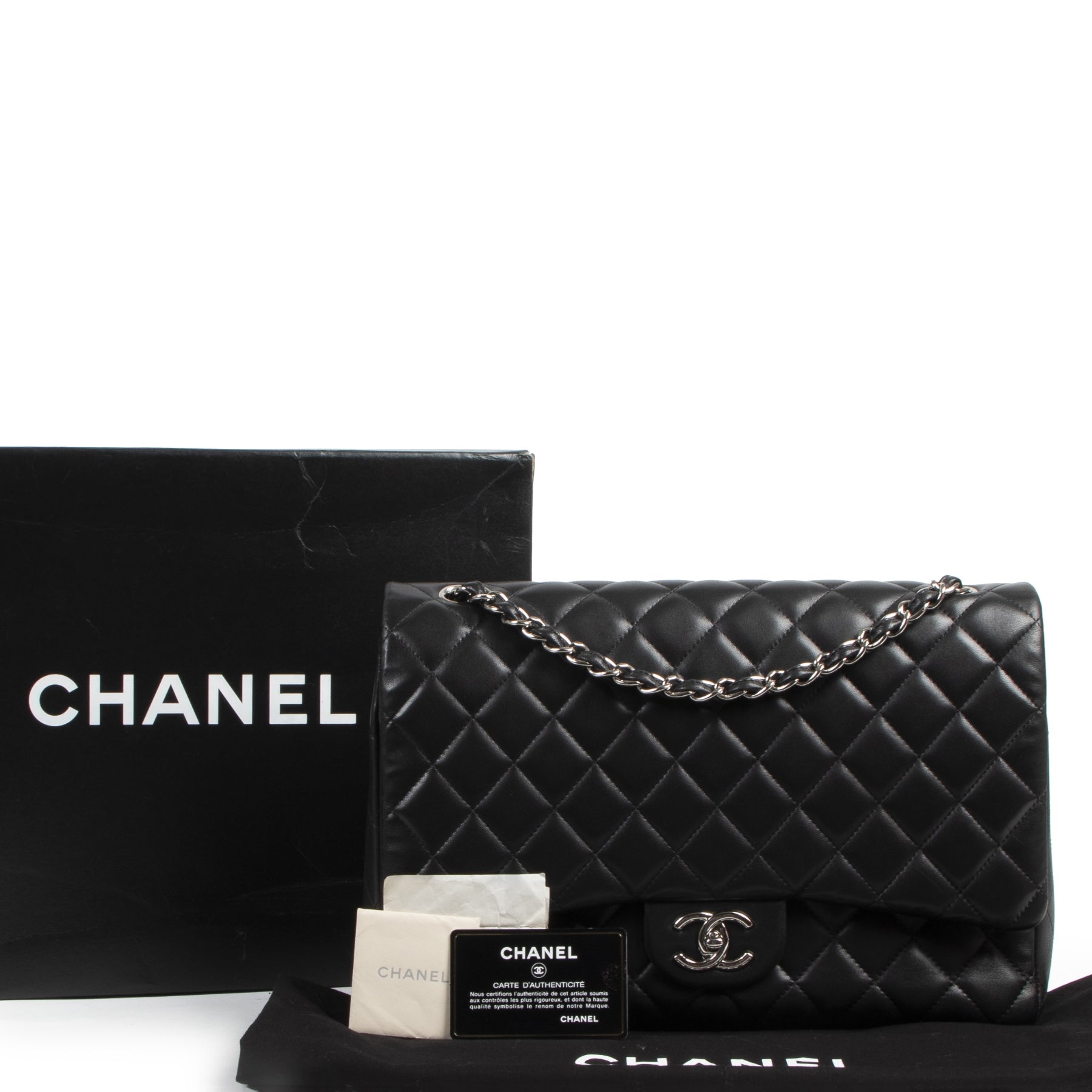 Chanel Black Lambskin Classic Flap Bag Maxi