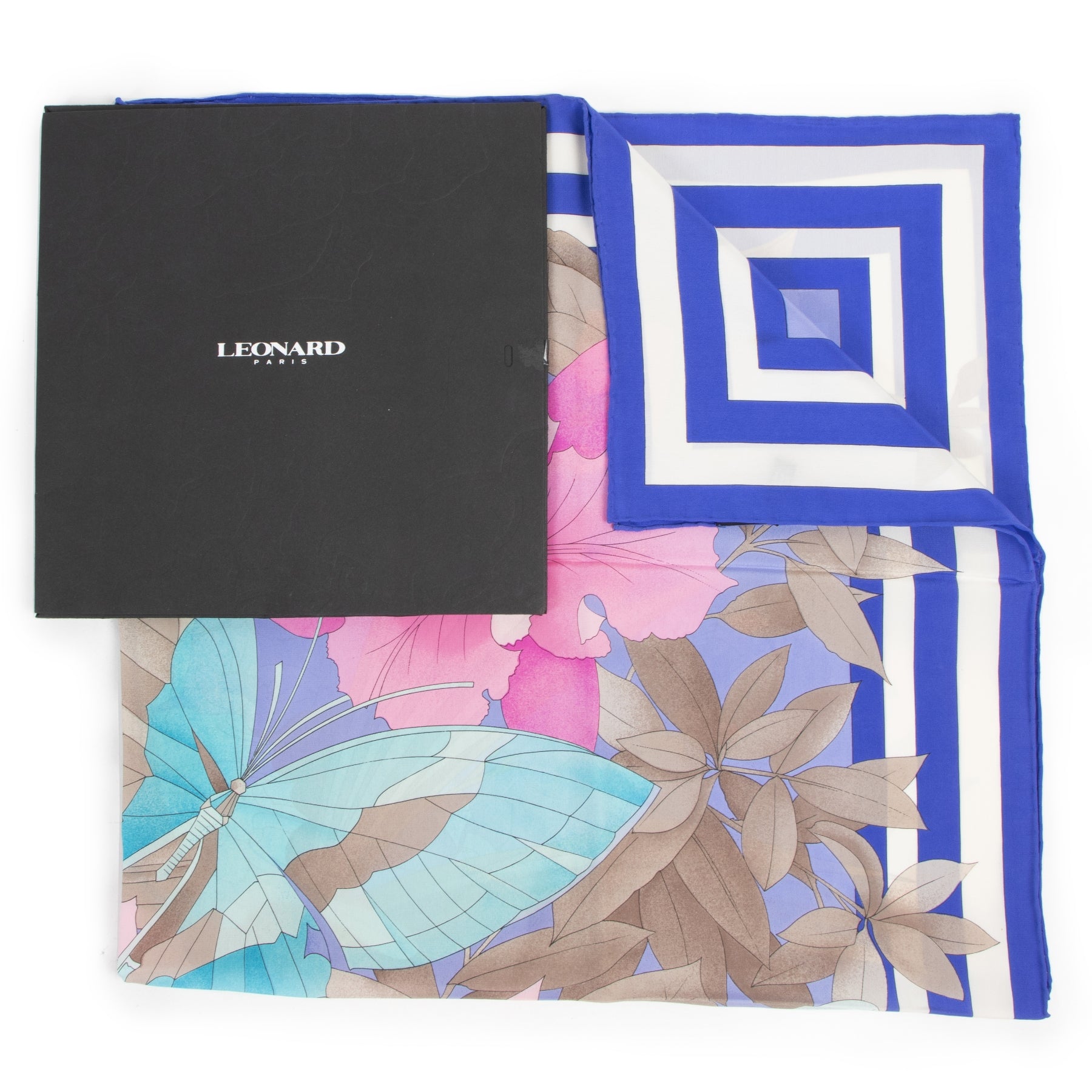 Leonard Blue Silk Flower Scarf