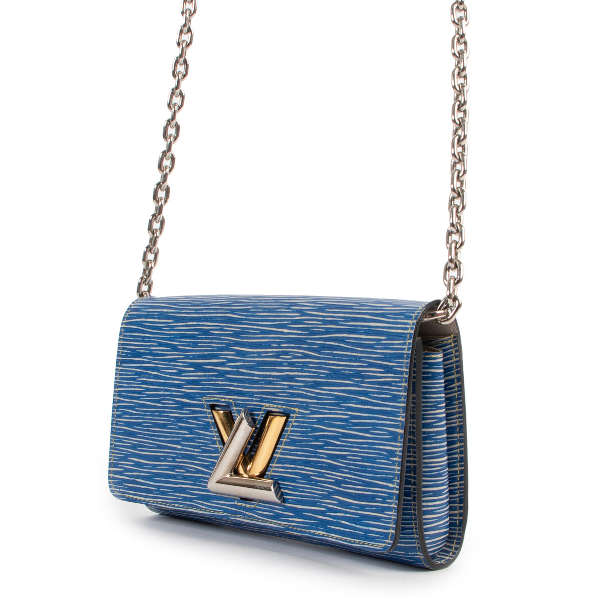 Bent u op zoek naar een authentieke Louis Vuitton SS15 Twist Chain Epi Denim Leather Wallet?