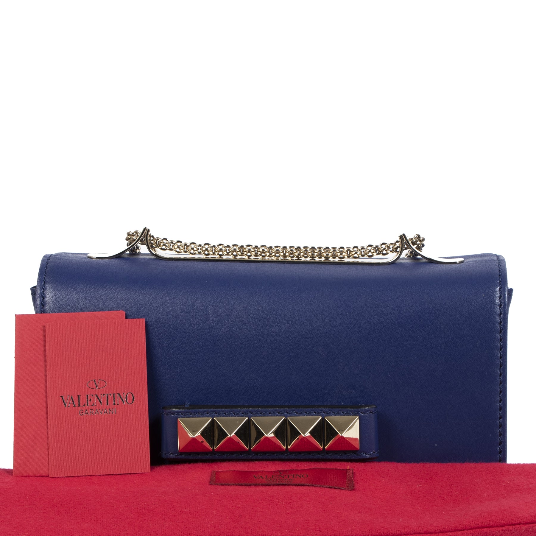 Authentic secondhand Valentino Cobalt Blue Leather Studded Bag designer bags accessories shoes clothing luxury vintage webshop safe secure online shopping worldwide shipping fashion fashionista
