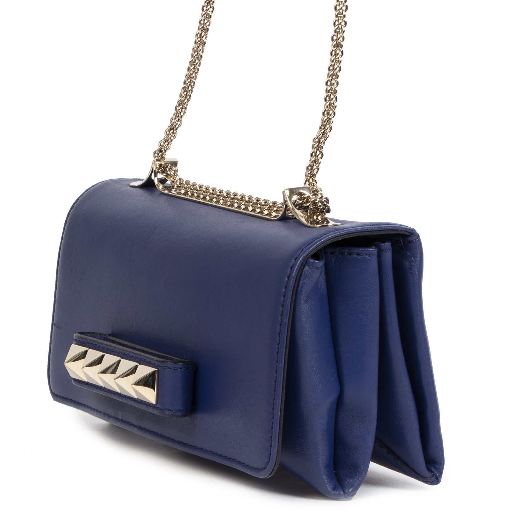 Authentic secondhand Valentino Cobalt Blue Leather Studded Bag designer bags accessories shoes clothing luxury vintage webshop safe secure online shopping worldwide shipping fashion fashionista