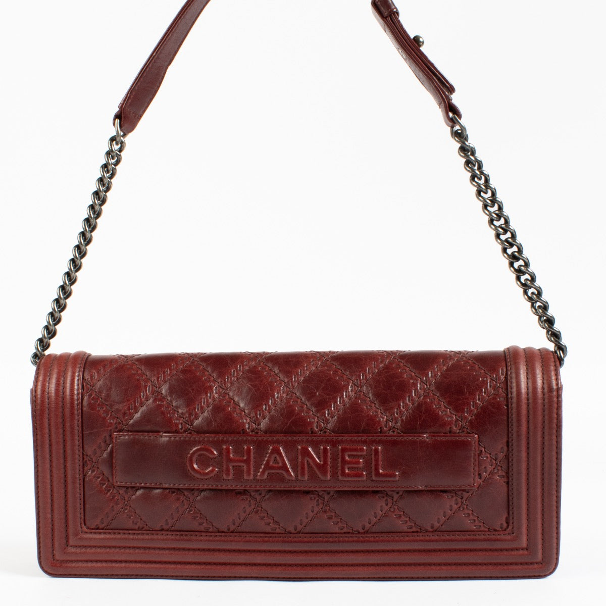 Shop 100% authentic second hand Chanel Burgundy Boy Chanel East West Bag on Labellov.com