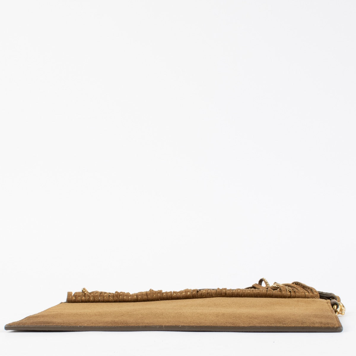 Saint Laurent Camel Suède Clutch met Studs en Franjes