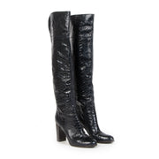 Authentic secondhand Sergio Rossi Blue Python Knee Boots - Size 39,5 designer shoes high heels pumps boots designer brands fashion luxury vintage webshop safe secure online shopping worldwide shipping delivery Antwerp Belgium