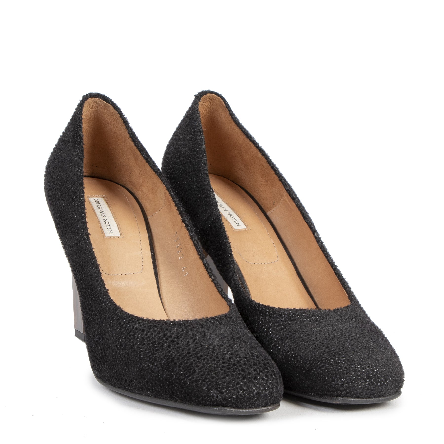 Authentieke tweedehands vintage Dries Van Noten Black Texture Fabric Pumps - Size 41 koop online webshop LabelLOV