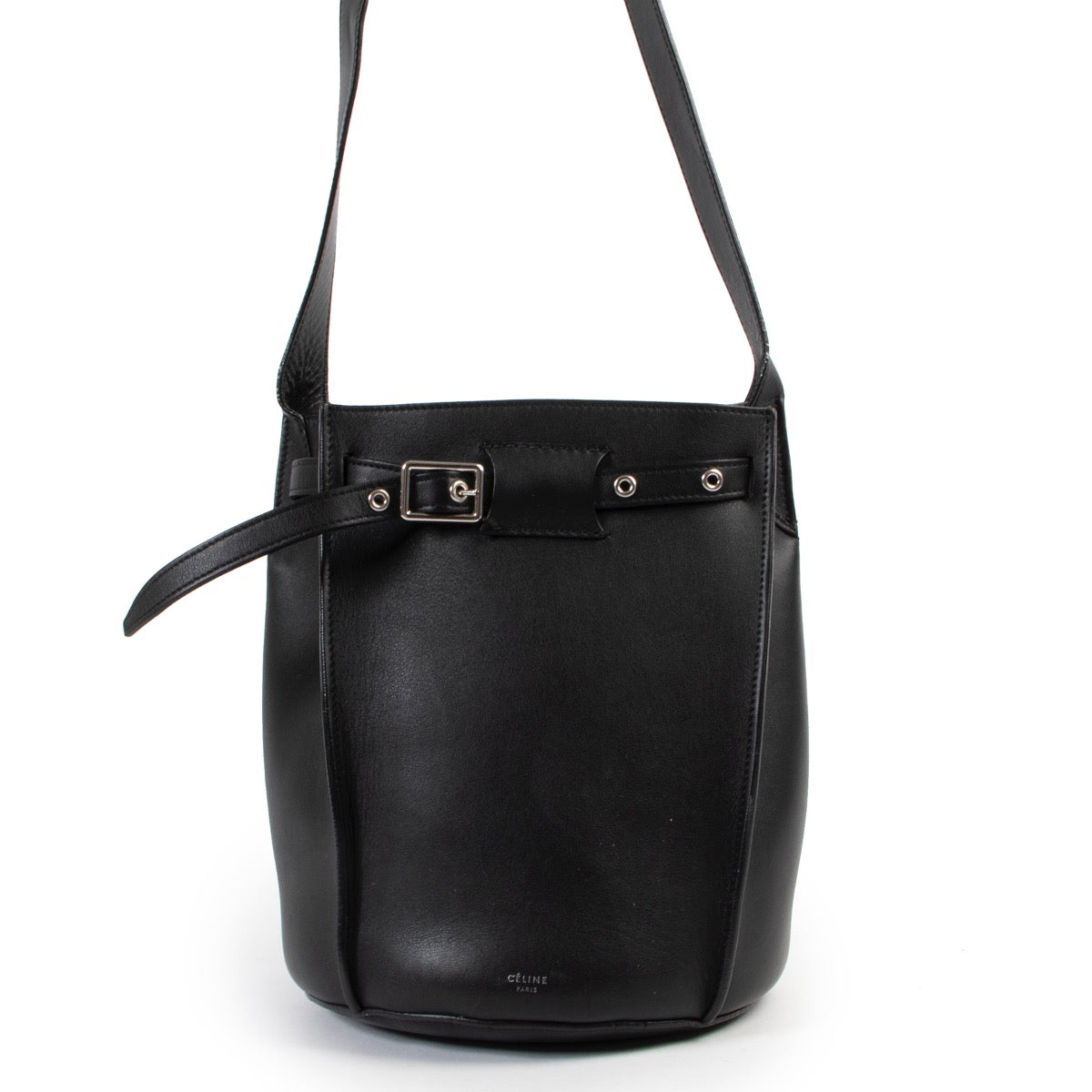 Shop safe online at Labellov in Antwerp this 100% authentic second hand Céline Black Leather Bucket Shoulder Bag