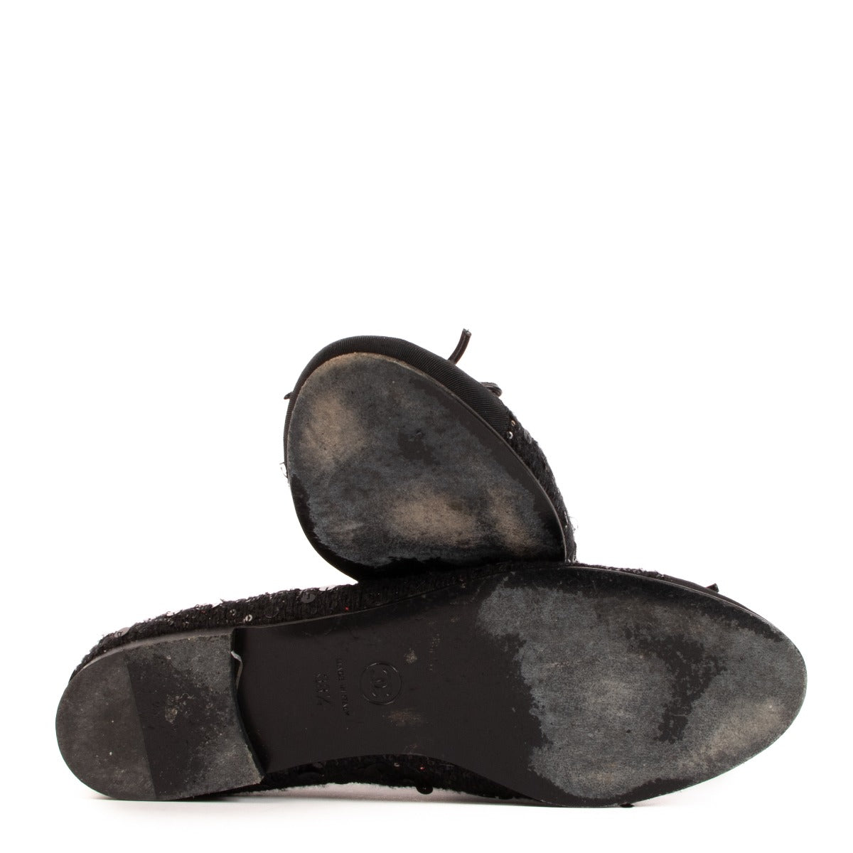 Chanel Black Sequin Ballerina Flats - Size 38,5