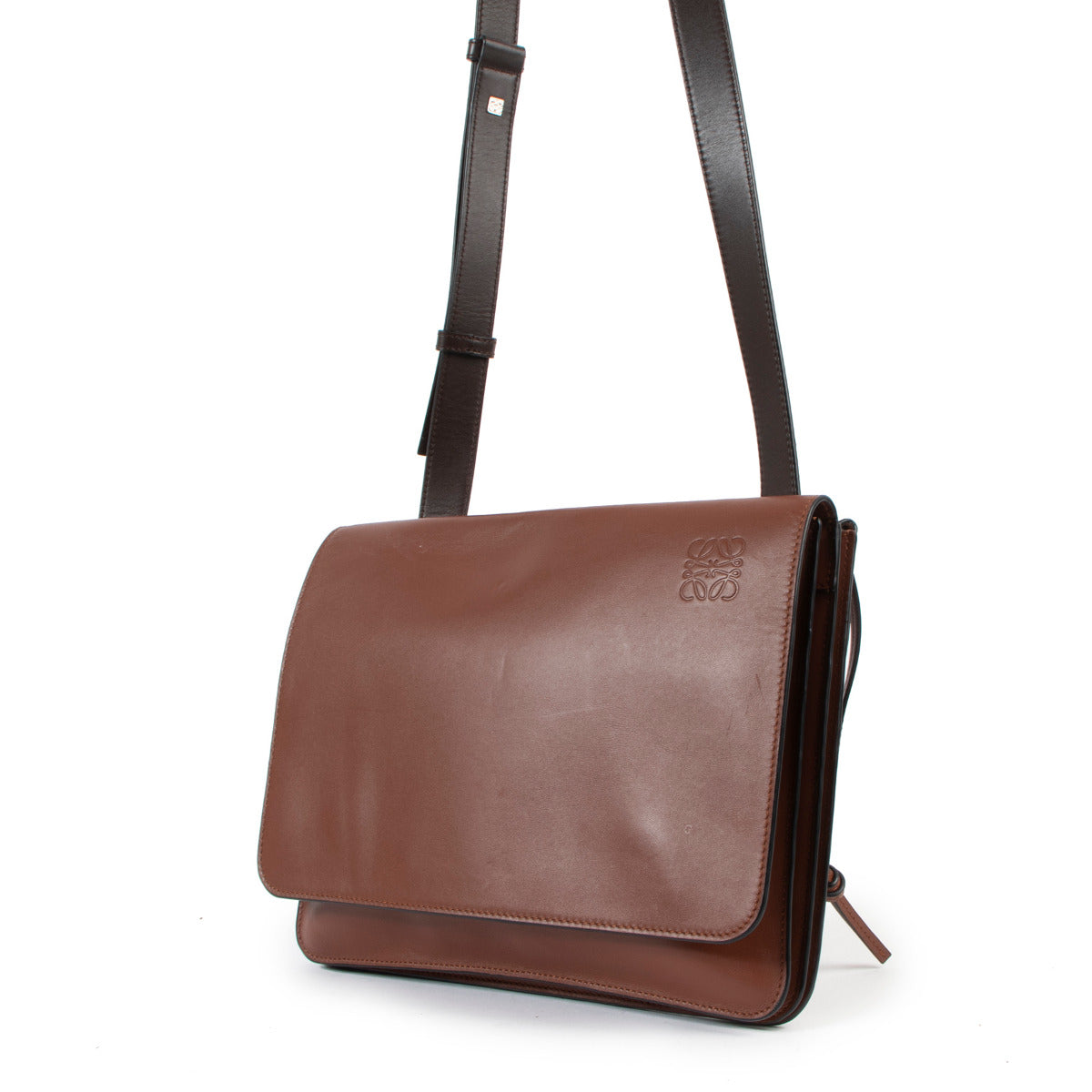 Loewe Brown Leather Gusset Flat Crossbody Bag