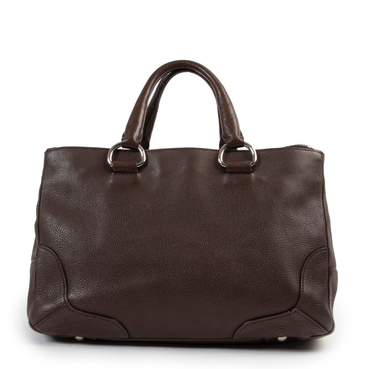 Shop safe online at Labellov in Antwerp this 100% authentic second hand Prada Brown Leather Top Handle
