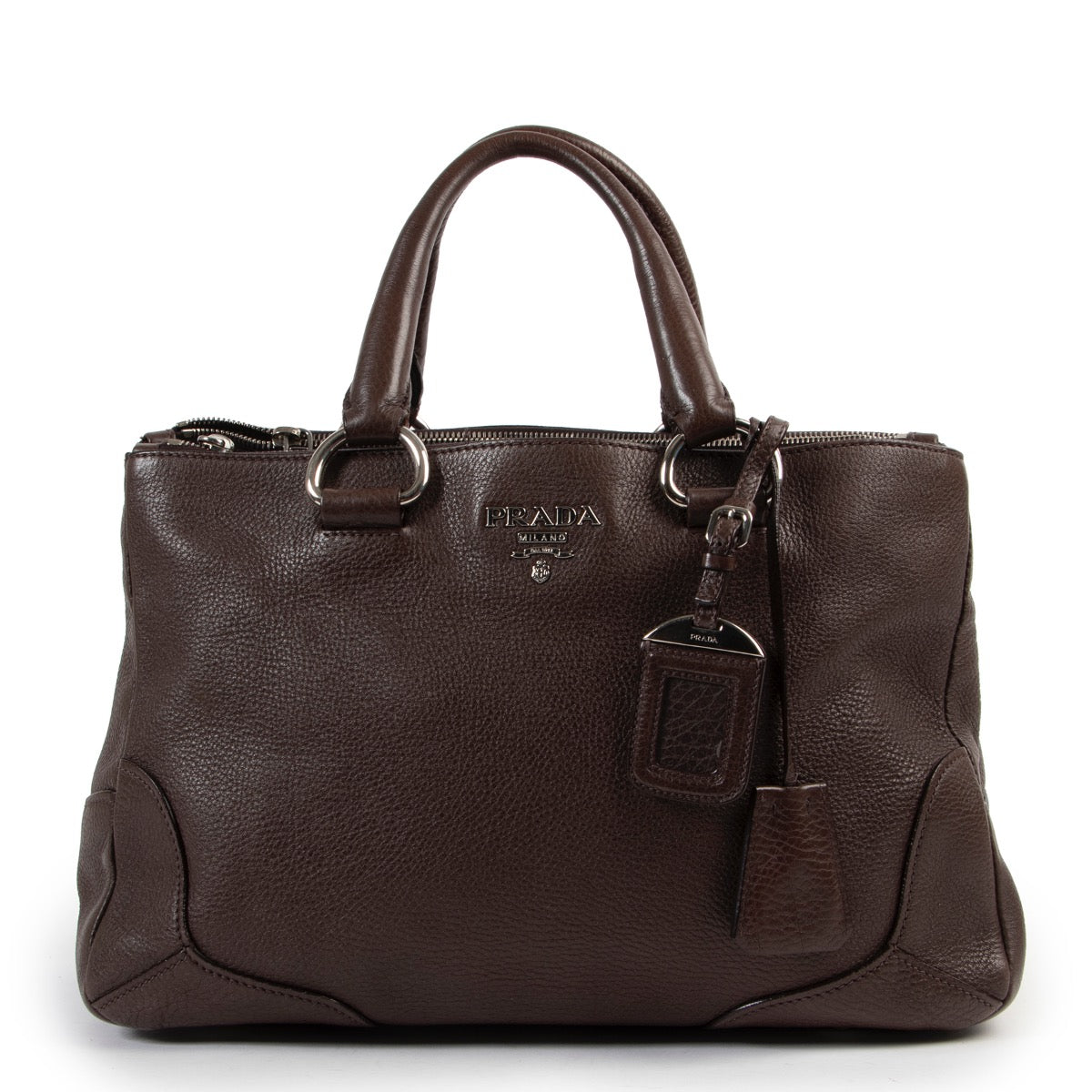 Shop safe online at Labellov in Antwerp this 100% authentic second hand Prada Brown Leather Top Handle