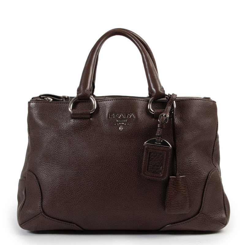 Shop safe online at Labellov in Antwerp this 100% authentic second hand Prada Brown Leather Top Handle