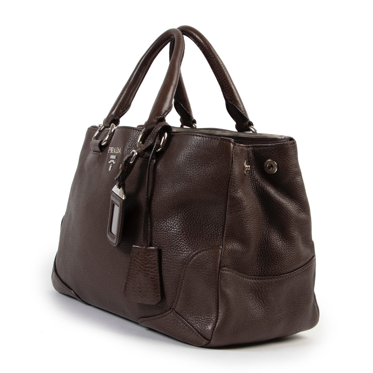 Shop safe online at Labellov in Antwerp this 100% authentic second hand Prada Brown Leather Top Handle