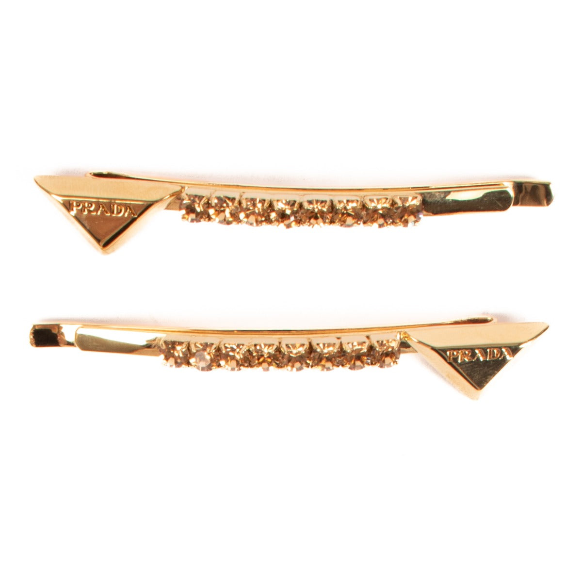 Prada Gold Rhinestone Embellished Hair Clips
