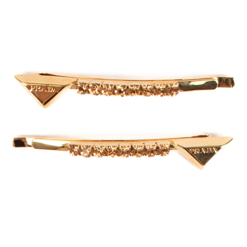 Prada Gold Rhinestone Embellished Hair Clips