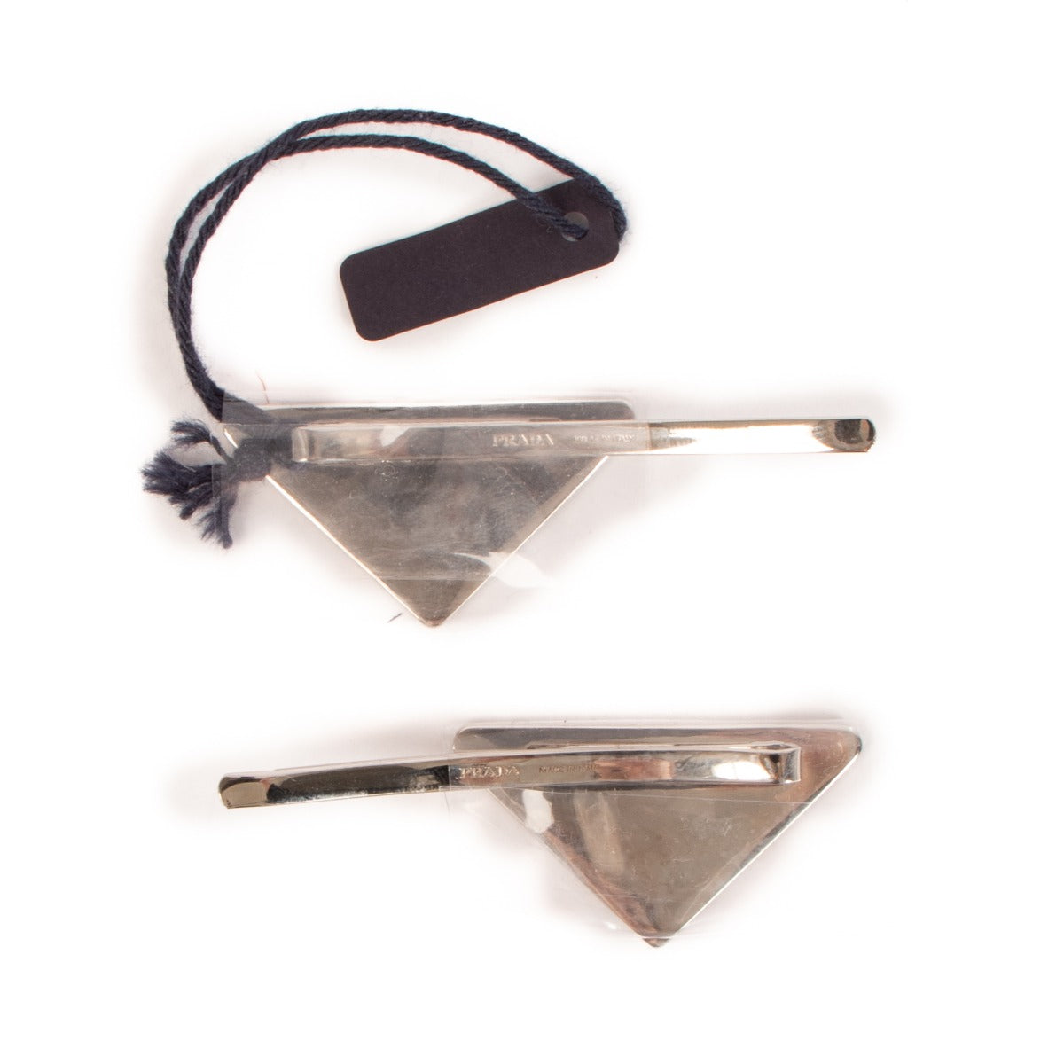Prada Black Metal Triangle Logo Hair Clips