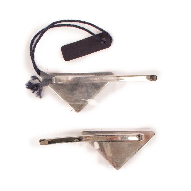 Prada Black Metal Triangle Logo Hair Clips