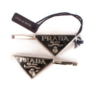 Prada Black Metal Triangle Logo Hair Clips