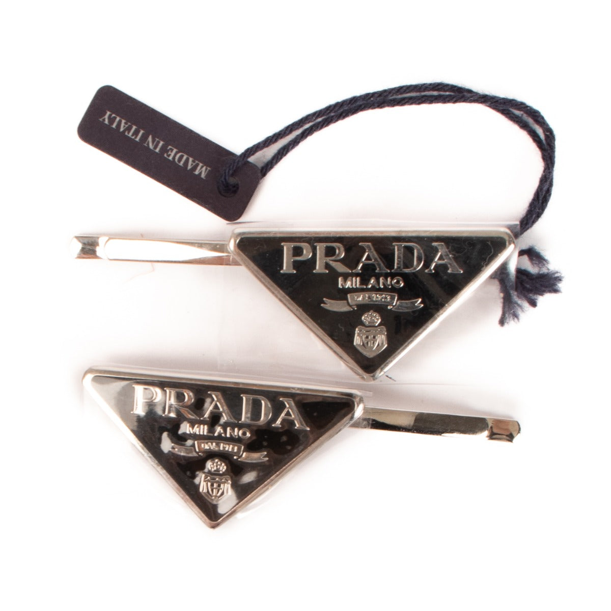 Prada Black Metal Triangle Logo Hair Clips