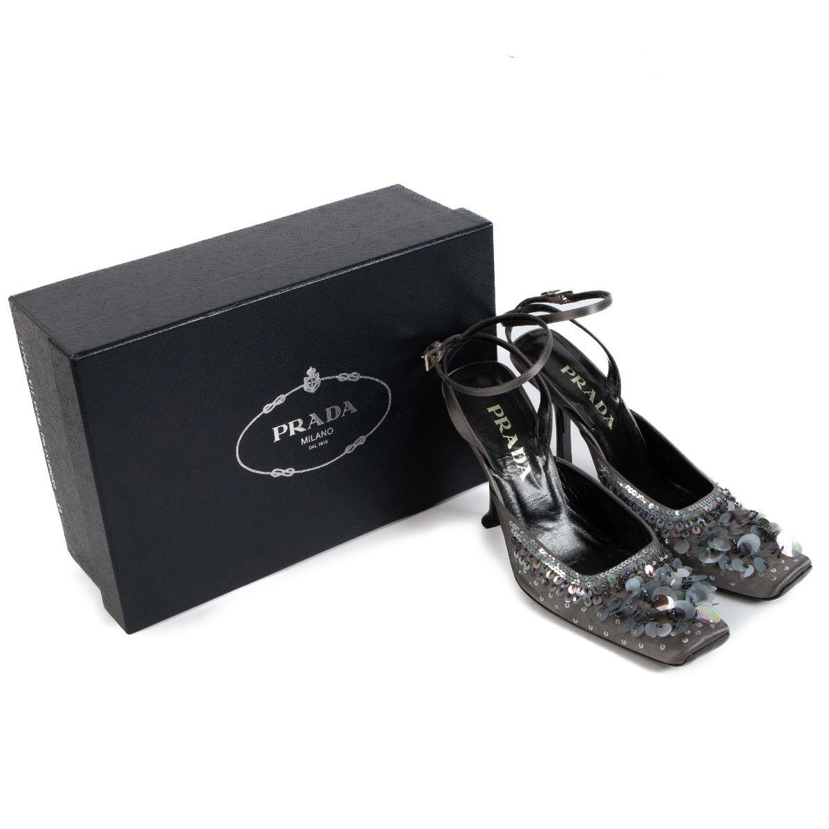 shop 100% authentic second hand Prada Grey Satin Embellished Pumps - Size 41 on Labellov.com