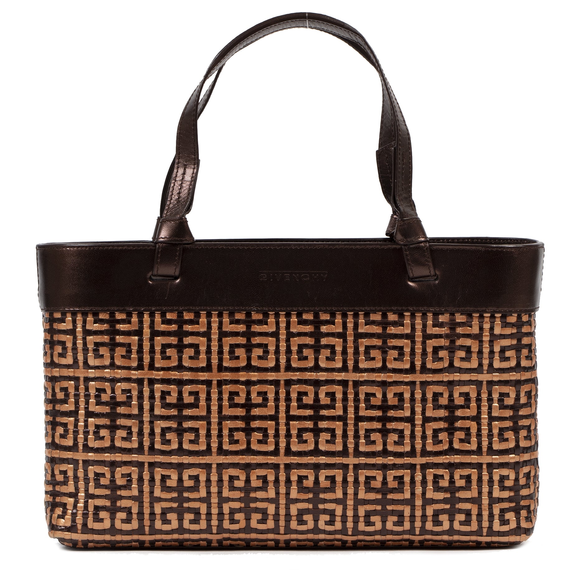 Authentic second-hand vintage Givenchy Brown and Gold Woven Top Handle Bag buy online webshop LabelLOV