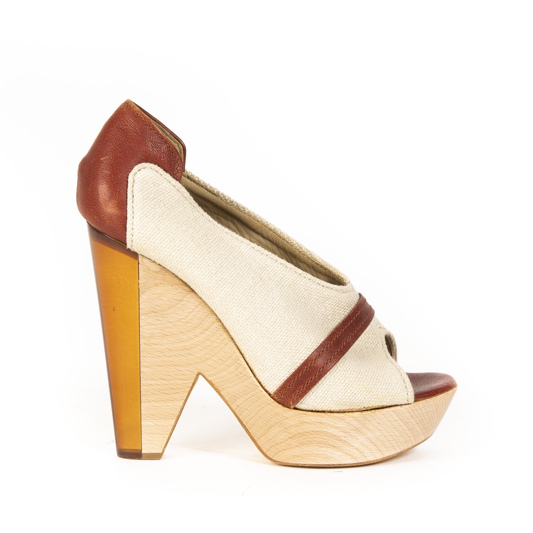 Chloé Beigekleurige Lucite Houten Sleehakken - Maat 38,5