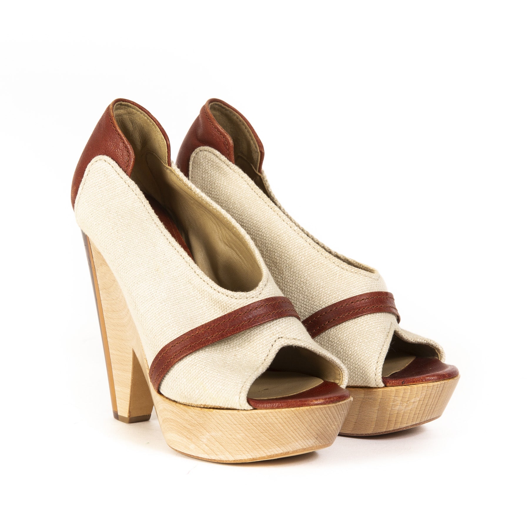 Chloé Beigekleurige Lucite Houten Sleehakken - Maat 38,5
