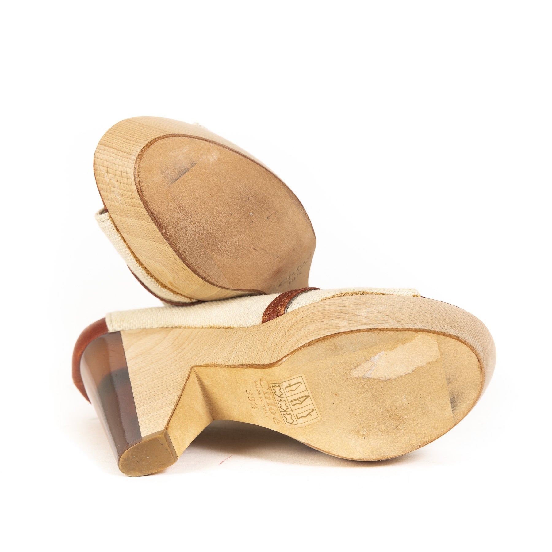 Chloé Beigekleurige Lucite Houten Sleehakken - Maat 38,5