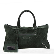 koop jou tweedehands Balenciaga Dark Green Suede Work Bag veilig online