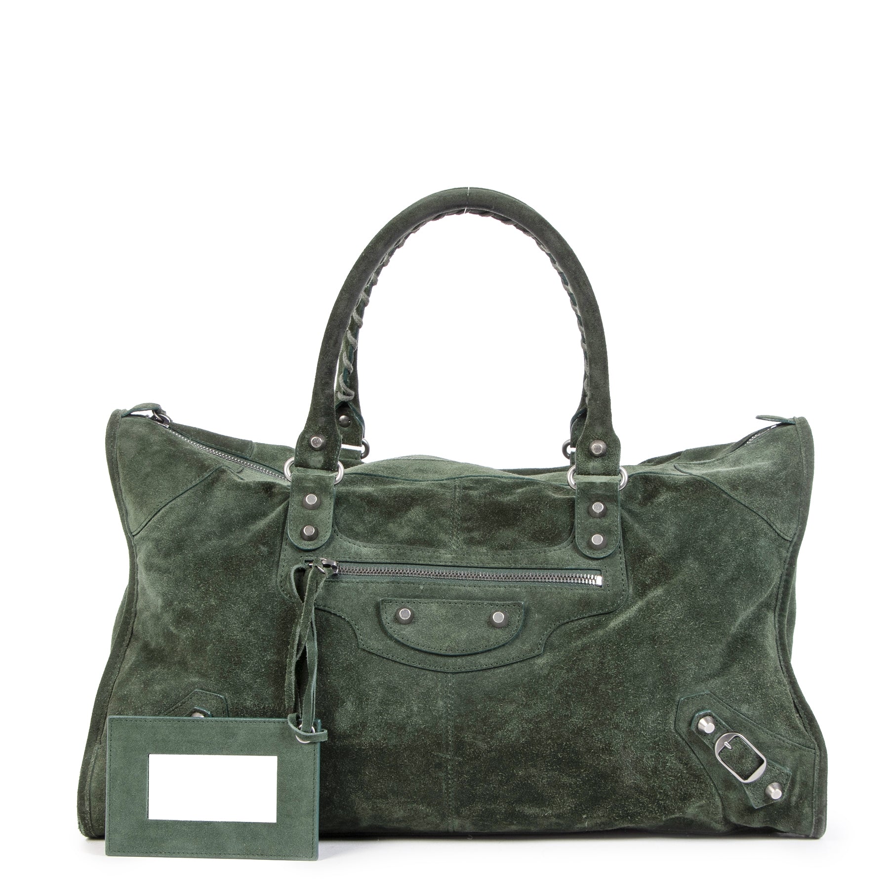 acheter en ligne seconde main Balenciaga Dark Green Suede Work Bag