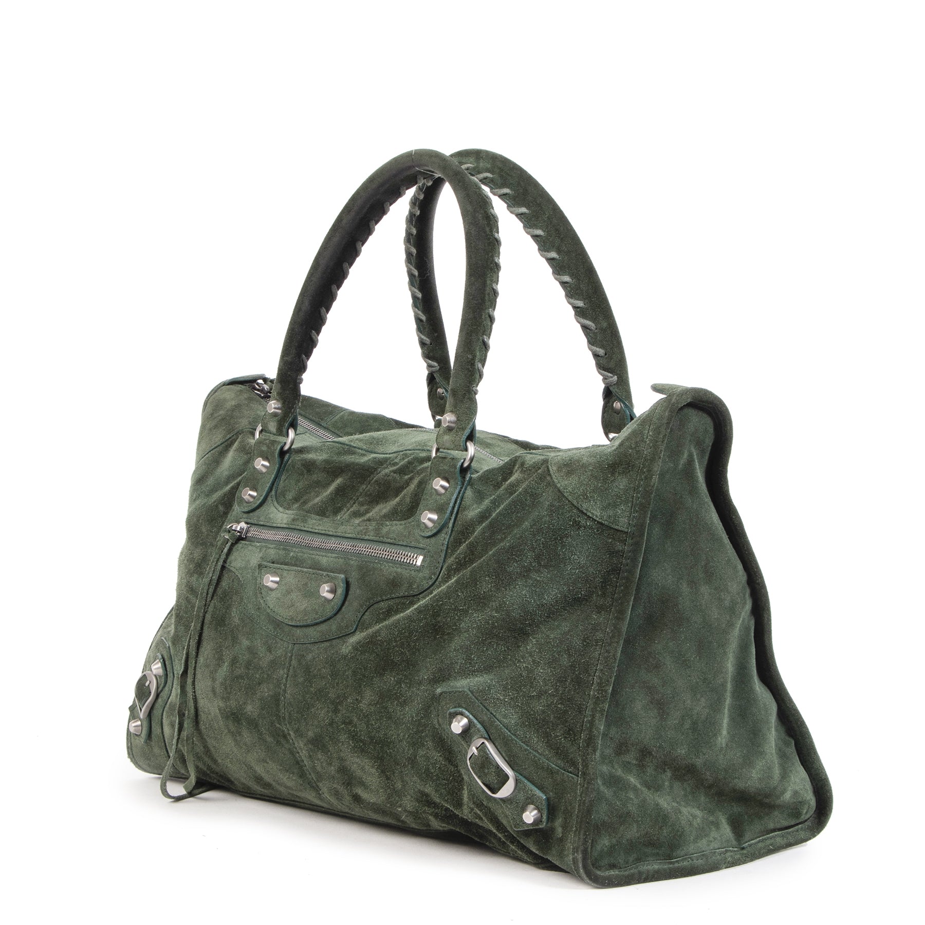 Balenciaga Dark Green Suede Work Bag shop safe online