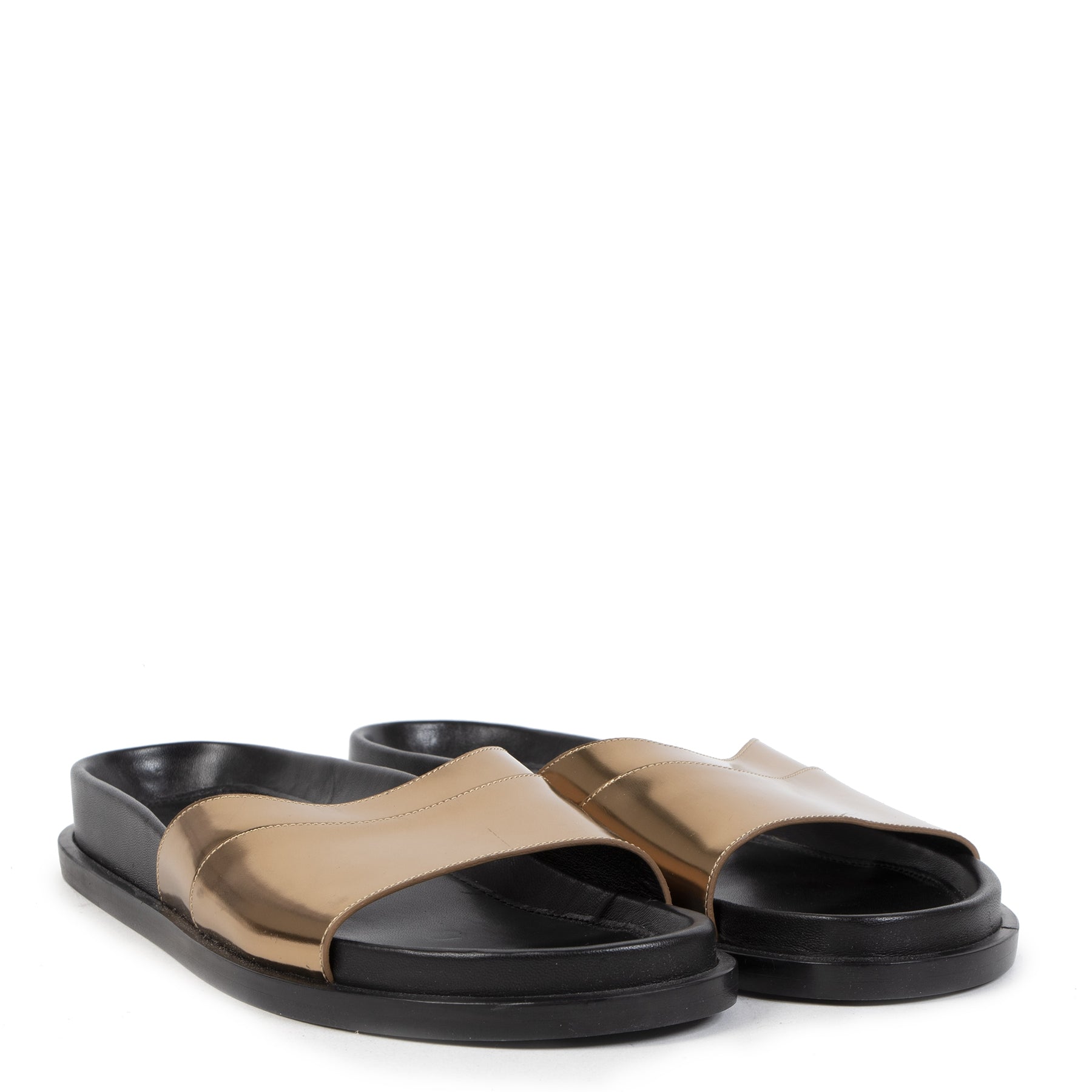 Mules Jil Sander noires et dorées en cuir métallisé - taille 39