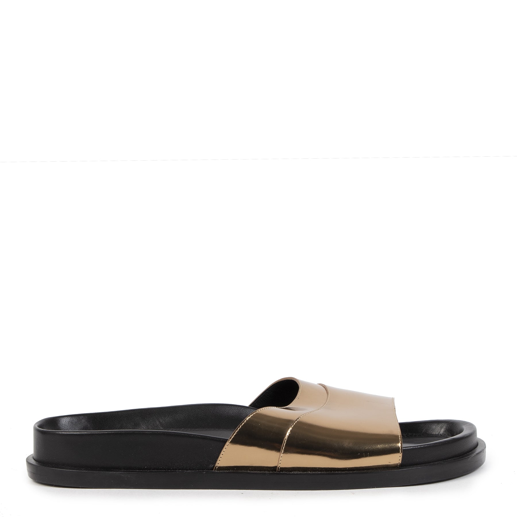 Mules Jil Sander noires et dorées en cuir métallisé - taille 39