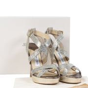 Authentic secondhand Jimmy Choo Metallic Glitter Coated Snake Print Leather Platform Heels - Size 38 designer shoes high heels fahion luxury vintage webshop safe secure online shopping worldwide shipping delivery Antwerp Belgium
