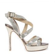 Authentieke Tweedehands Jimmy Choo Metallic Glitter Coated Snake Print Leather Platform Heels - Size 38 juiste prijs veilig online shoppen luxe merken webshop winkelen Antwerpen België mode fashion