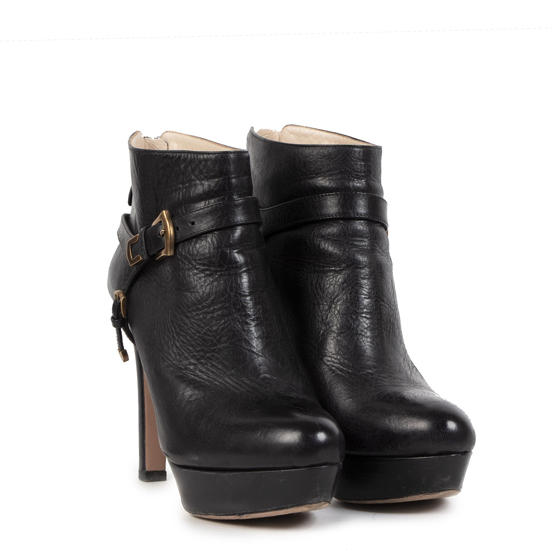 Bottines à plateforme en cuir noir Prada - taille 38,5