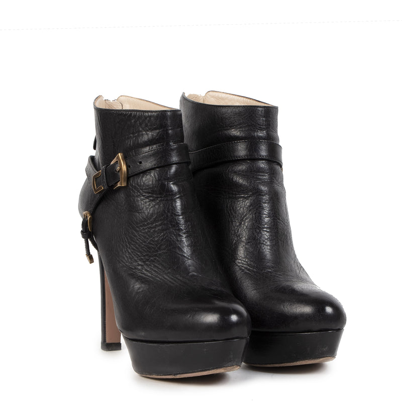 Prada Black Leather Platform Ankle Boots - size 38,5