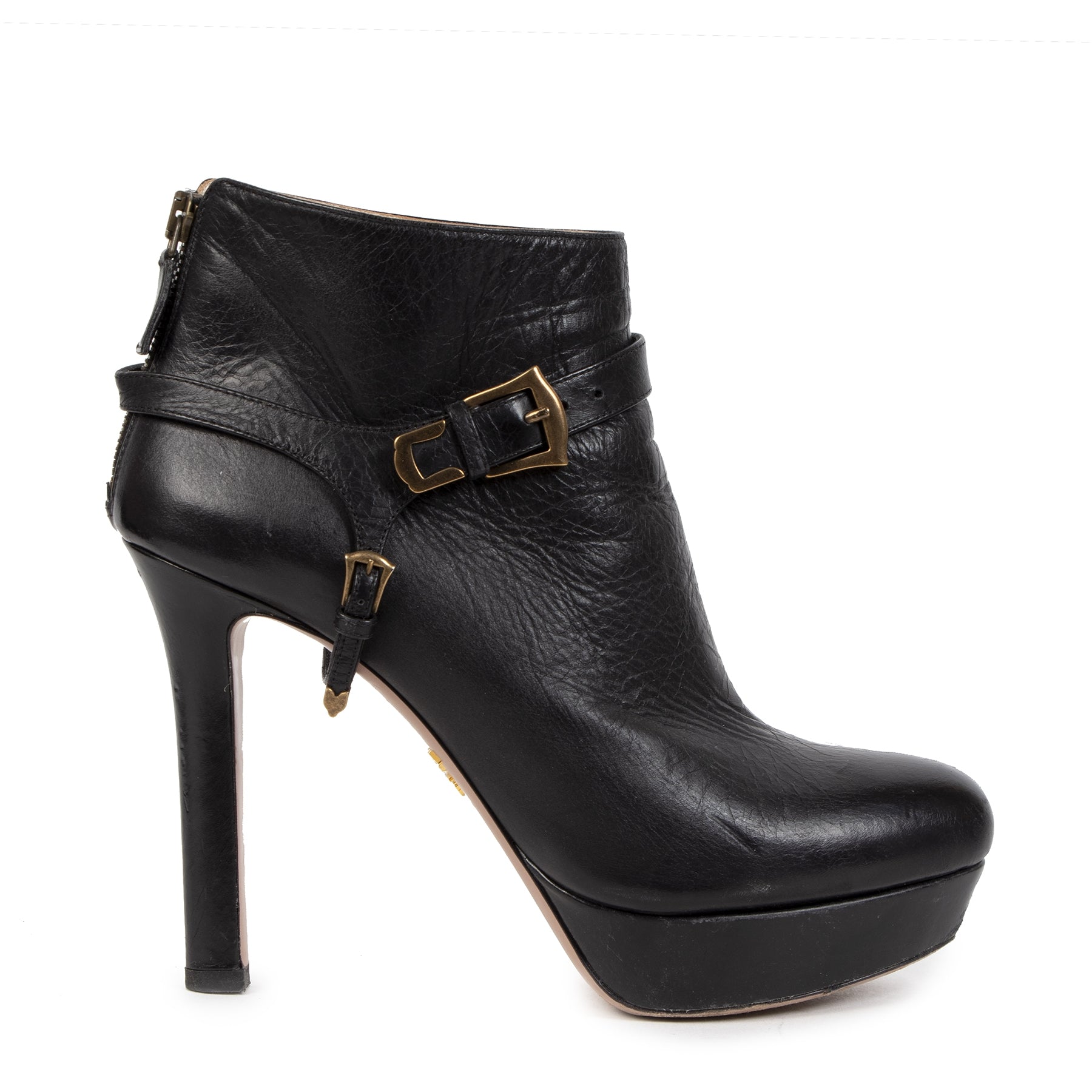 Bottines à plateforme en cuir noir Prada - taille 38,5