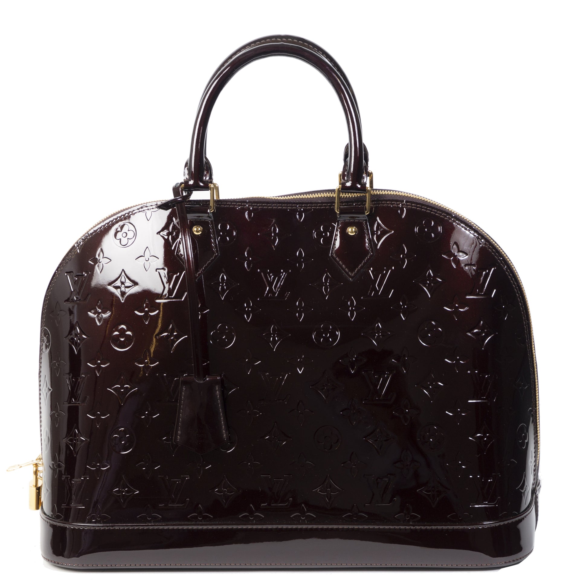 Authentieke Tweedehands Louis Vuitton Amarante Alma Monogram Vernis GM Bag juiste prijs veilig online shoppen luxe merken webshop winkelen Antwerpen België mode fashion
