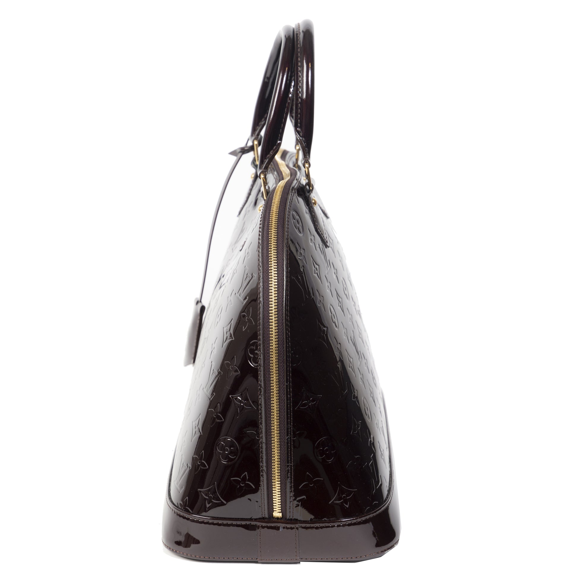 Authentieke Tweedehands Louis Vuitton Amarante Alma Monogram Vernis GM Bag juiste prijs veilig online shoppen luxe merken webshop winkelen Antwerpen België mode fashion