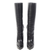 Authentieke Tweedehands Chanel Chain Platform Black Leather Boots juiste prijs veilig online shoppen luxe merken webshop winkelen Antwerpen België mode fashion
