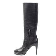 Authentieke Tweedehands Chanel Chain Platform Black Leather Boots juiste prijs veilig online shoppen luxe merken webshop winkelen Antwerpen België mode fashion